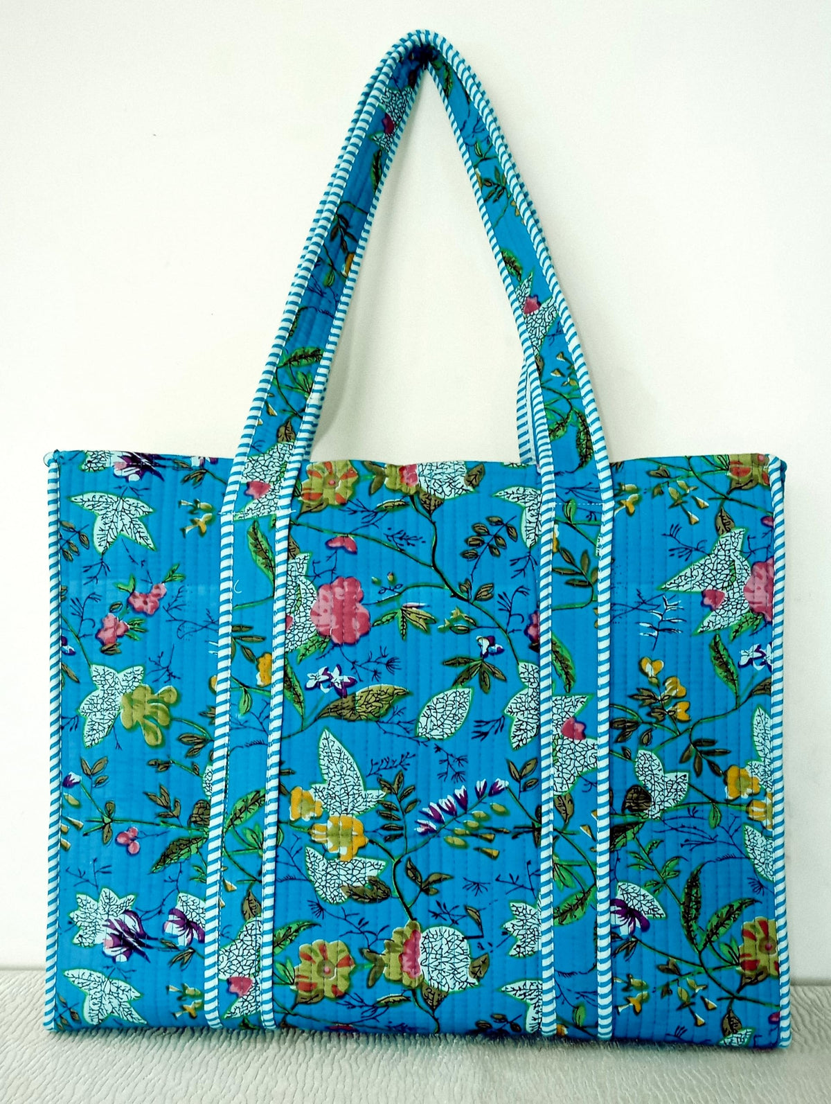 Cotton Tote bag for Women | Shoulder Bag | Durable Shopping bag | Reusable Grocery Bags | Eco friendly Bags| Handmade Cotton Bag | Stylish Quilted handBag |Vegan Tote Bag (TURQOISE Blue MULTI)