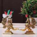 KridayKraft annapakshi deepam Set of 2 pca Metal Handmade with Curved Oil Lamp Antique Peacock Deepak for Home Decor Temple Puja Office Counter Diwali Decoration Festival Gift (Light)