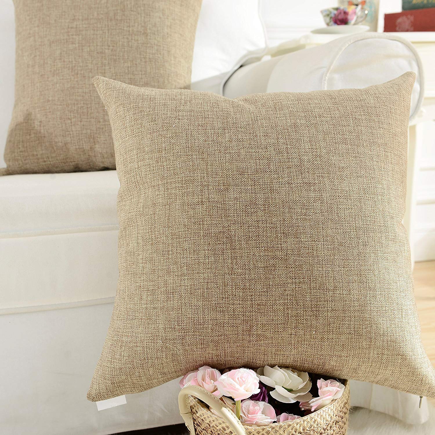 Khooti Jute Cushion Cover | 20x20 | Natural Linen | Set of 1 | Throw Pillow Cover for Couches, Chairs, Sofas, Beds, Coffee Tables, Living Rooms, Bedrooms, Modern Boho Design