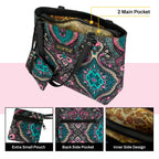 Storite Women's Tote Bag With Leather Handles & Embroidery Printed Handbag With Zip Pockets, Shoulder Tote Bag And Handbag For Office And College (25x24x9Cm)