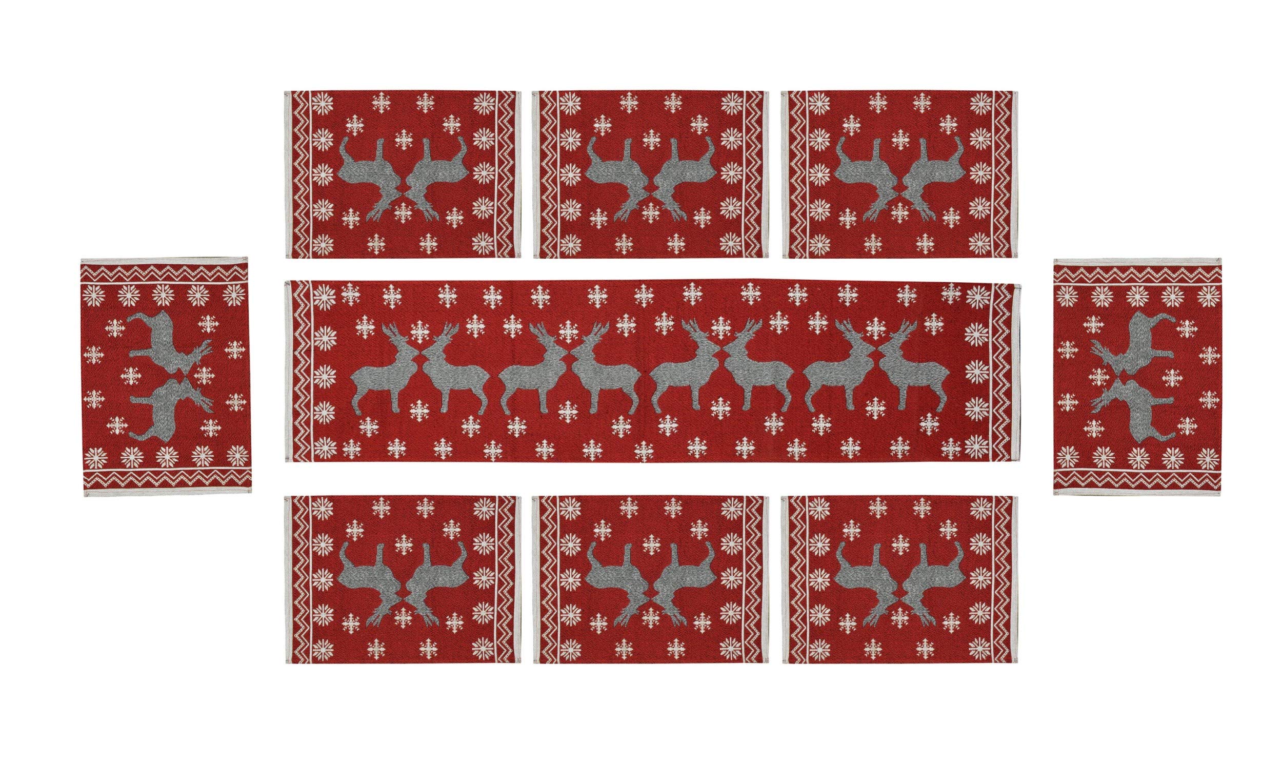 Galaxy Home Decor Dining Table 8 Table Mats with Runner (Mat 13x18 inches and Runner 13x54 inches) Washable Cotton Linen Mat Jacquard Fabric, Multicolor (Deer Design, 8 Mats with Runner) Kafalo