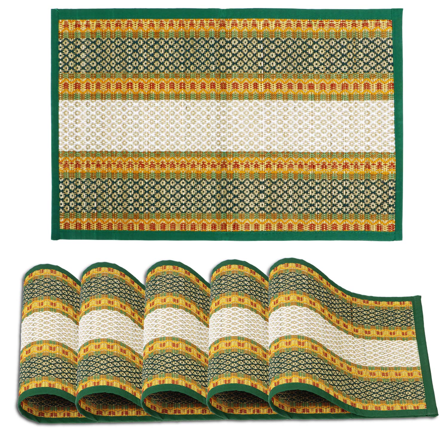 HOKIPO River Grass Handcrafted Heat Resistant Dining Table Mats (Green, 12x18 Inches, Set of 6) Kafalo
