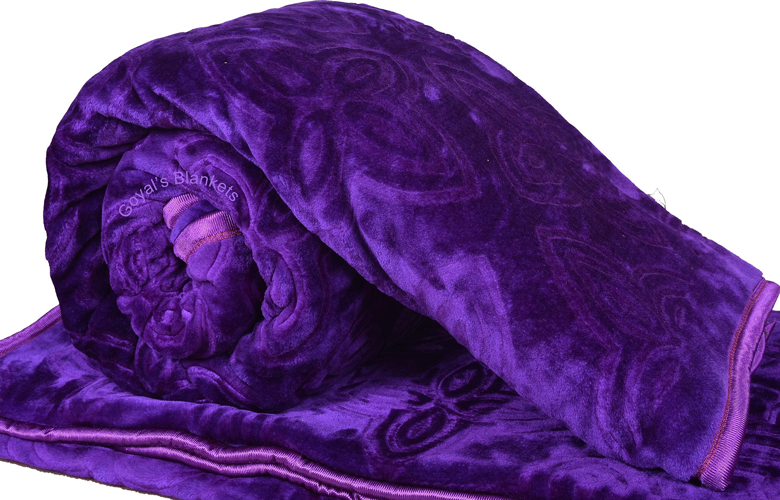 Goyal's 500 TC Mink Blanket Single Bed | Super Soft Heavy Warm Blanket | Floral Embossed Design | 63×85 Inches - Purple Kafalo