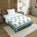 BLOCKS OF INDIA Hand Block Printed Cotton Single Size Reversible Malmal Dohar for Summer (Turq BUTA Tree) Kafalo