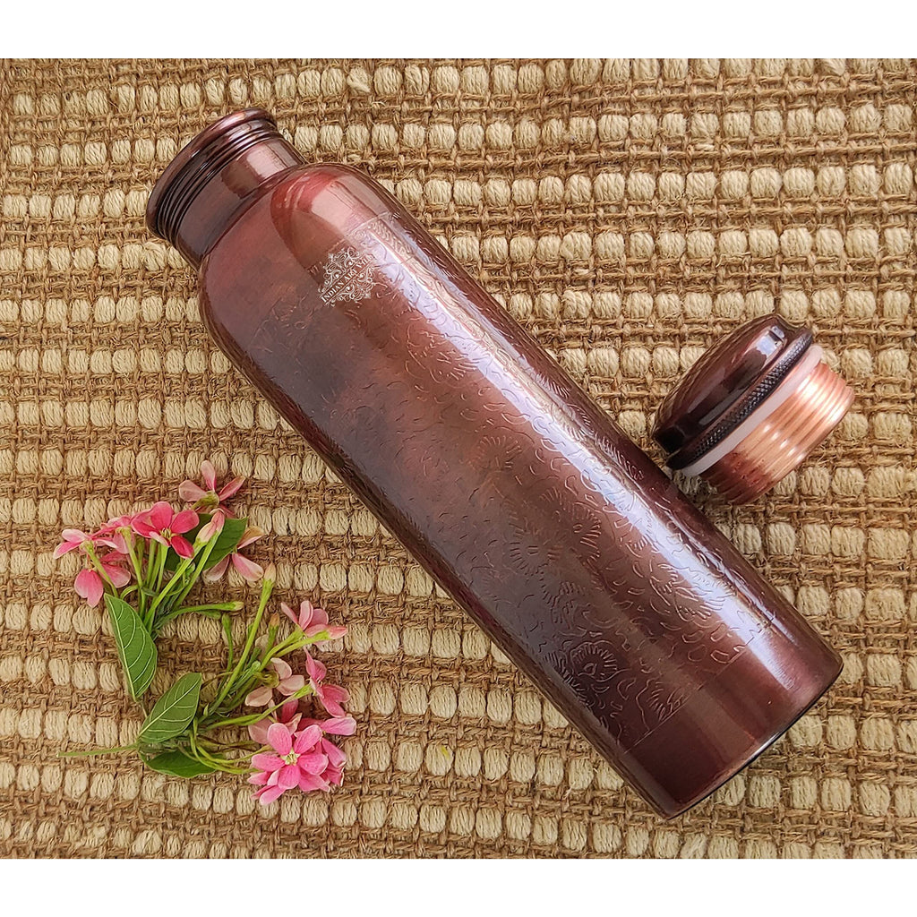 INDIAN ART VILLA Pure Copper Water Bottle with Antique Design, 900 ML Capacity, Drinkware & Storage (Pack of 1)