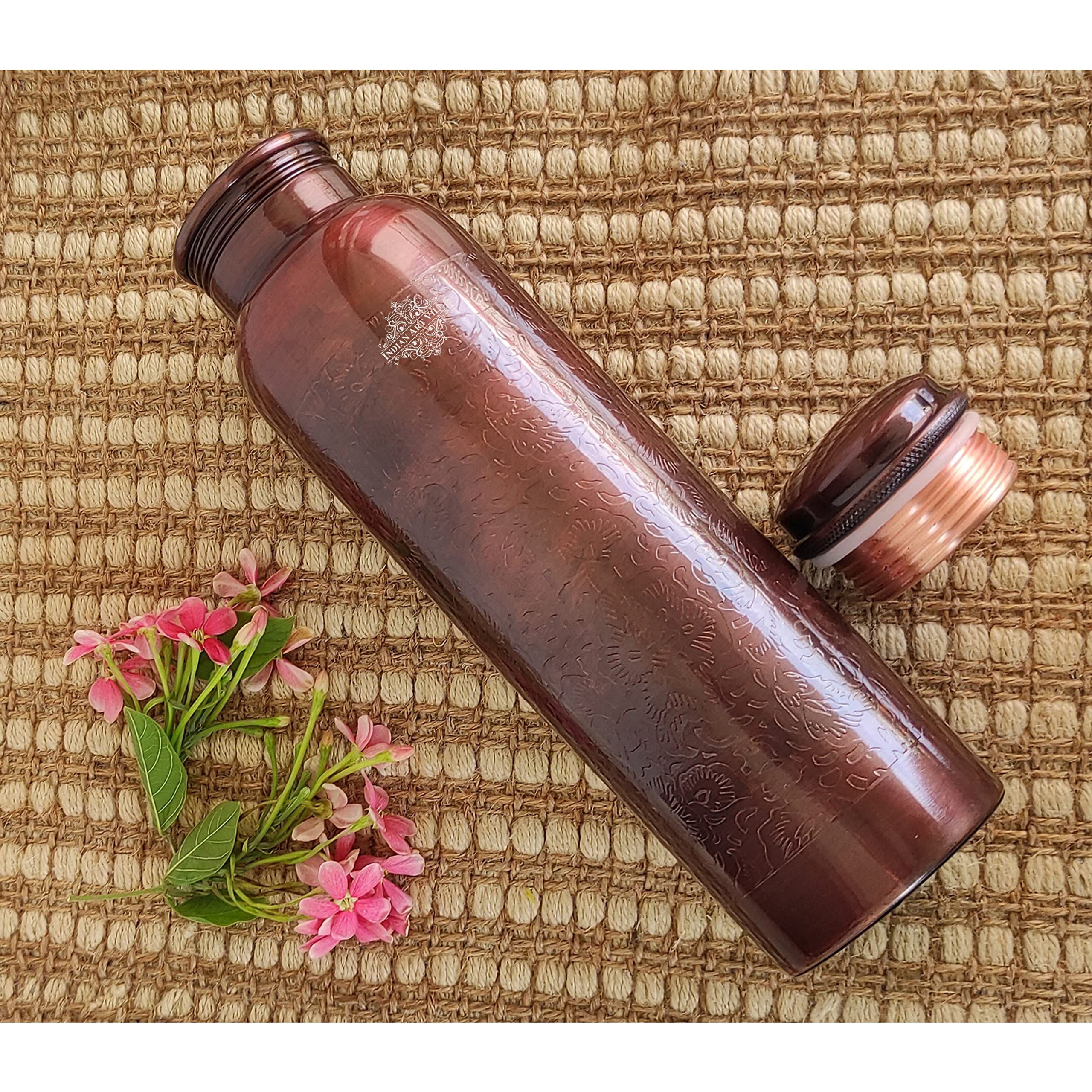 INDIAN ART VILLA Pure Copper Water Bottle with Antique Design, 900 ML Capacity, Drinkware & Storage (Pack of 1)