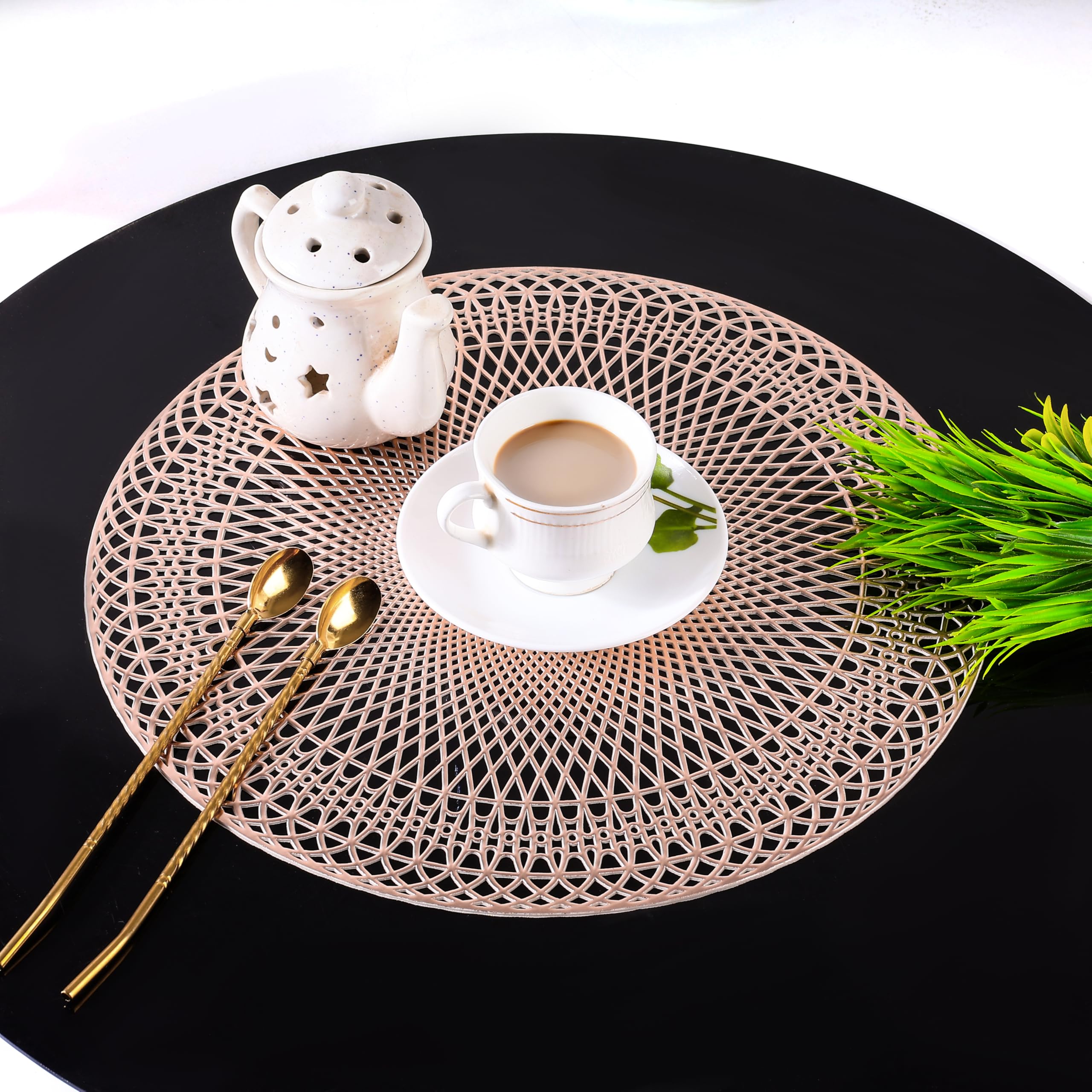 Wings Star Round Placemats | Table Mats Round Placemat for Dining Table | Heat-Resistant | Place mat for Cakes & Desserts | Kitchen Place mats Set of 2 Golden Kafalo