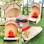Townside® Moksha Temple Wooden Pooja Mandir for Home & Office, Puja Stand for Floor & Wall with LED Light (H: 20, L: 12, W: 12 inches) Traditional Beige