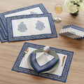 Encasa XO Dining Table Mats, Cotton Placemats, Cloth Napkins Set Indigo-03 Kafalo