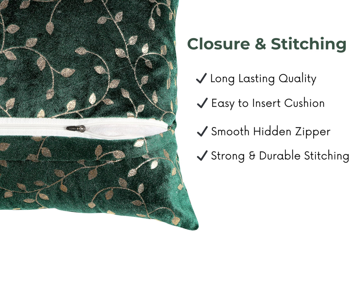 RD TREND® Premium Velvet Cushion Covers Set of 2 | Soft Decorative Throw Pillowcases for Sofa, Bed & Living Room | Cushion Cover 16 inch x 16 inch (40x40 cm) Dark Green