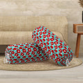 BLOCKS OF INDIA Cotton Hand Block Printed Bolster Cover | Booster Cover with Drawstring | Round Long Pillow Cover for Bed | Dewan Pillow Cover Set 16 X 32 | Set of 2 (Turq Flower)
