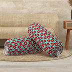 BLOCKS OF INDIA Cotton Hand Block Printed Bolster Cover | Booster Cover with Drawstring | Round Long Pillow Cover for Bed | Dewan Pillow Cover Set 16 X 32 | Set of 2 (Turq Flower)
