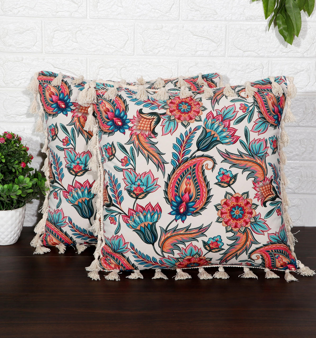 ishro home Premium Cushion Cover 16 inch x 16 inch | Set of 5 – Soft European Standard Fabric, Frill Design, Machine Washable | (5, Paisley Fiesta, 16x16 Inch)