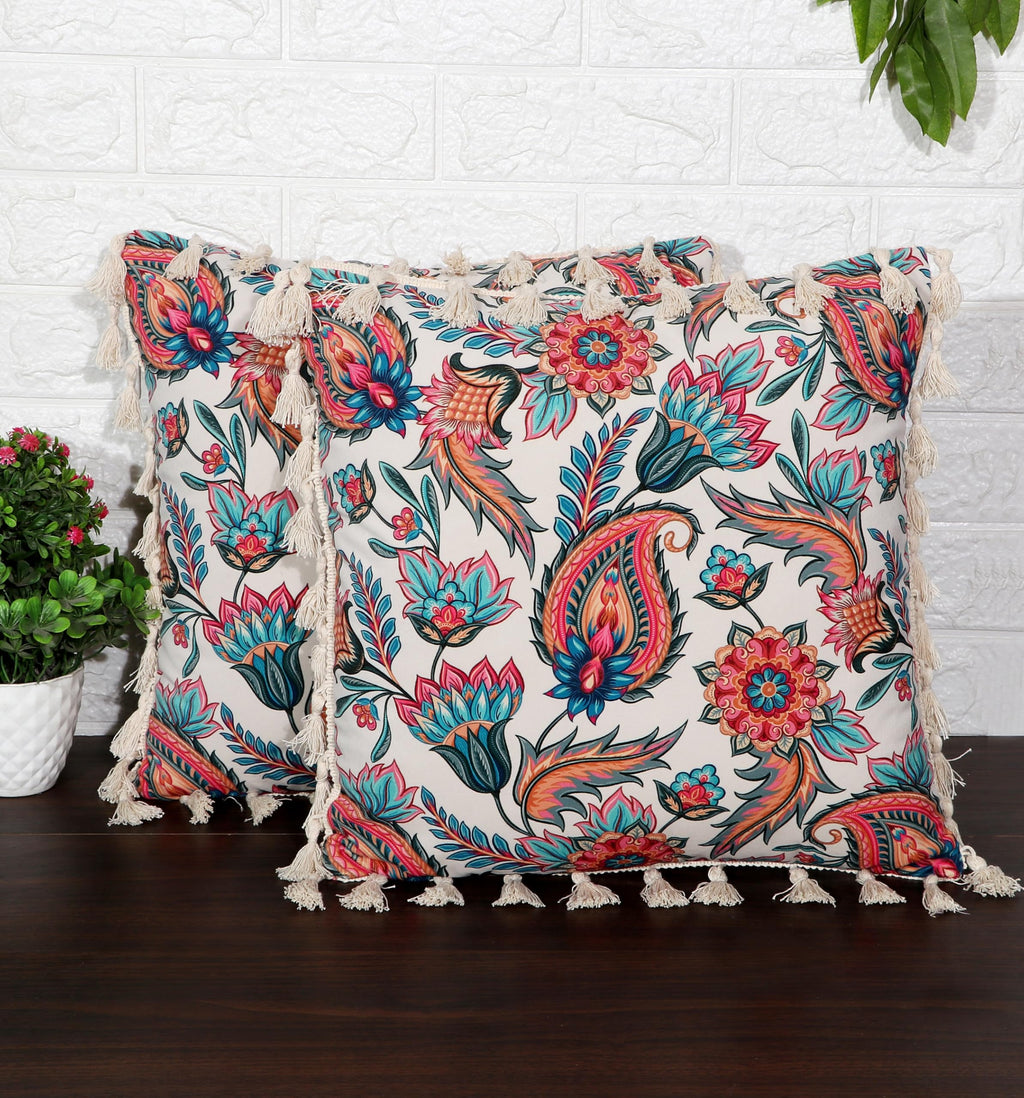 ishro home Premium Cushion Cover 16 inch x 16 inch | Set of 1 – Soft European Standard Fabric, Frill Design, Machine Washable | (1, Paisley Fiesta, 16x16 Inch)