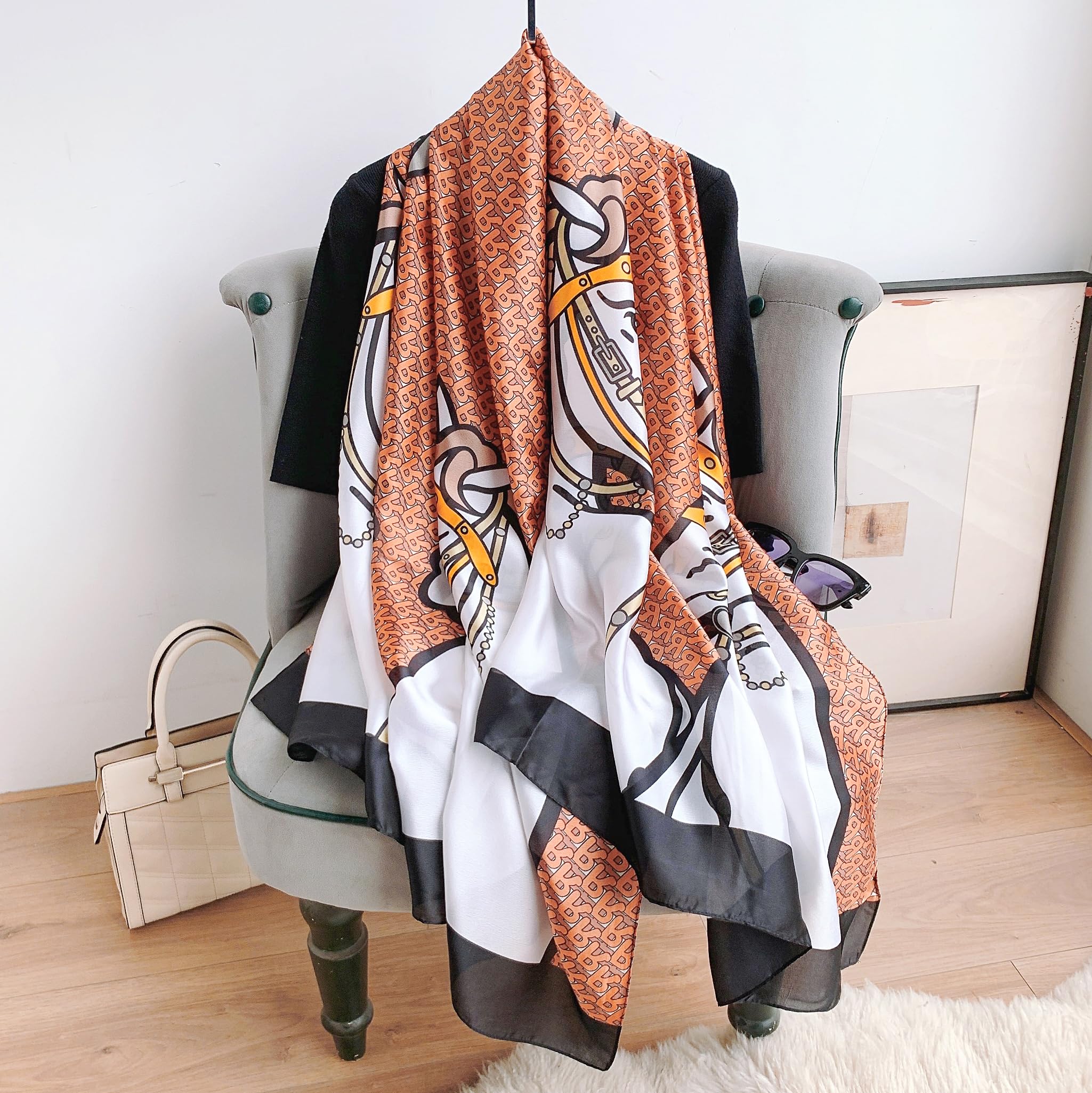 CrossKulture Printed Poly Silken feel Scarf Stole for Women | Stylish, Soft, & Lightweight | Satin Feel Neck, Hair, Head Scarf for Women (Colour_60)