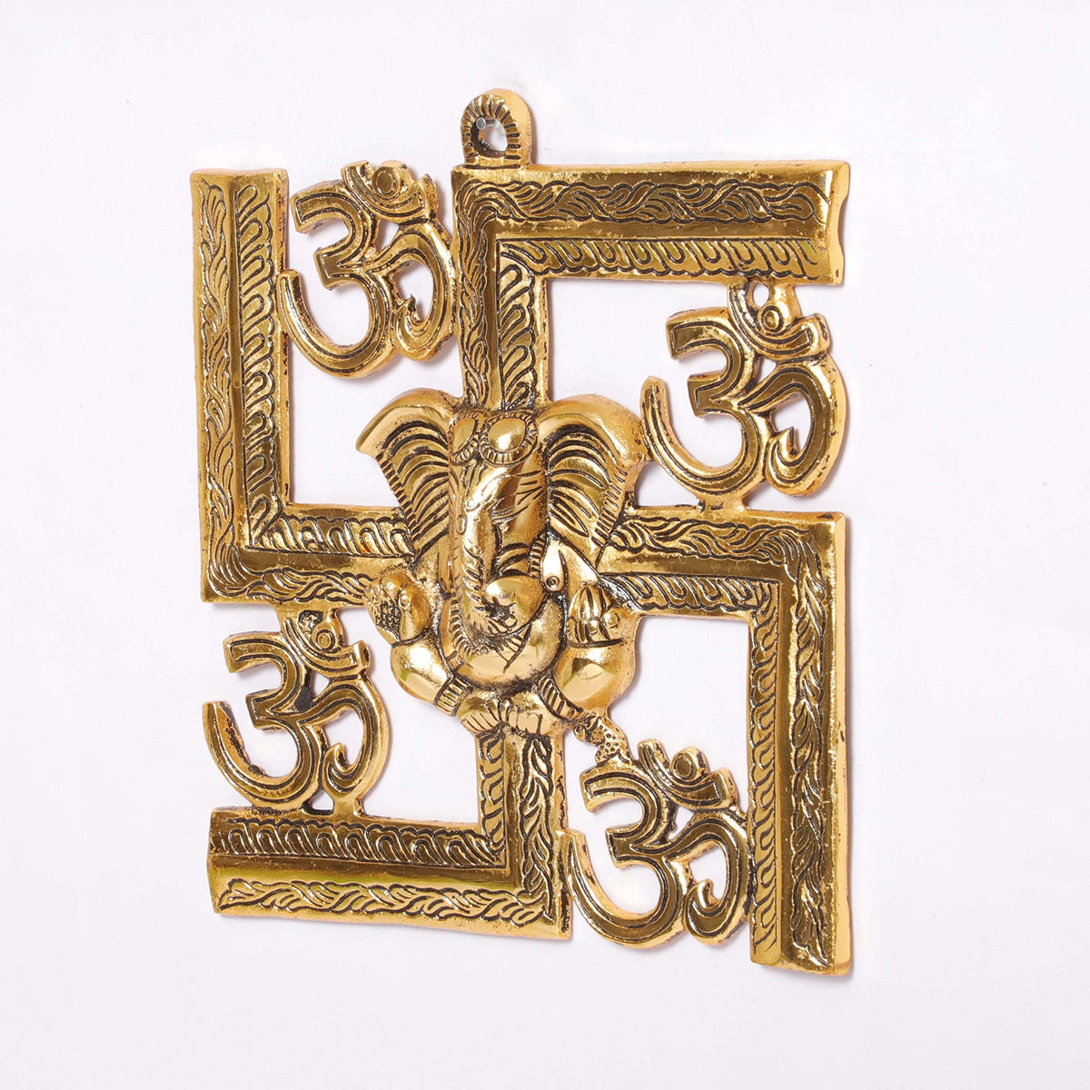 KridayKraft Ganesha Metal Statue,Ganpati Wall Hanging Sculpture,Metal Swastik Ganesha Murti Lucky For Home&Office,Gold,22 Cm