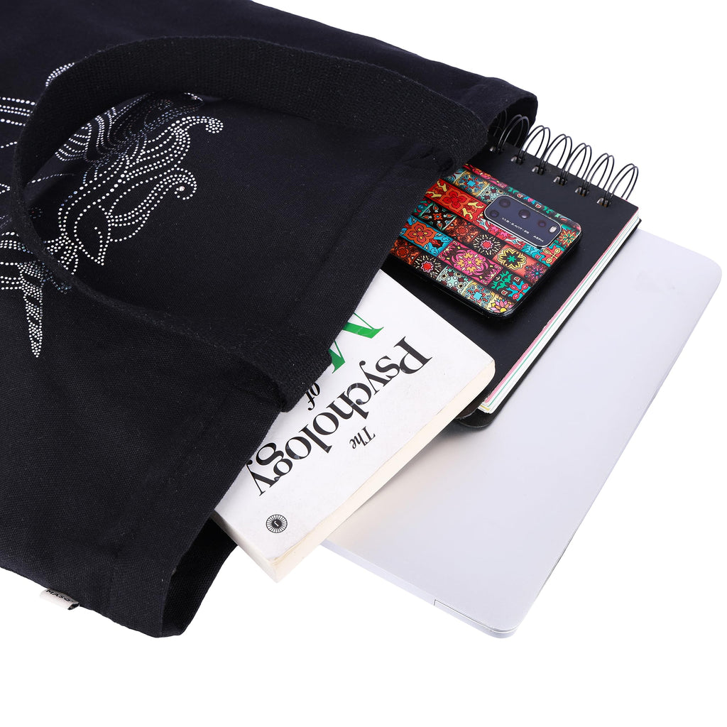 MASQ By Q-One Canvas Unicorn Embroidered Utility Tote Bags For Women With Zip, College Bag For Girls, 100% Organic Cotton Tote Bag For Traveling & Daily Use
