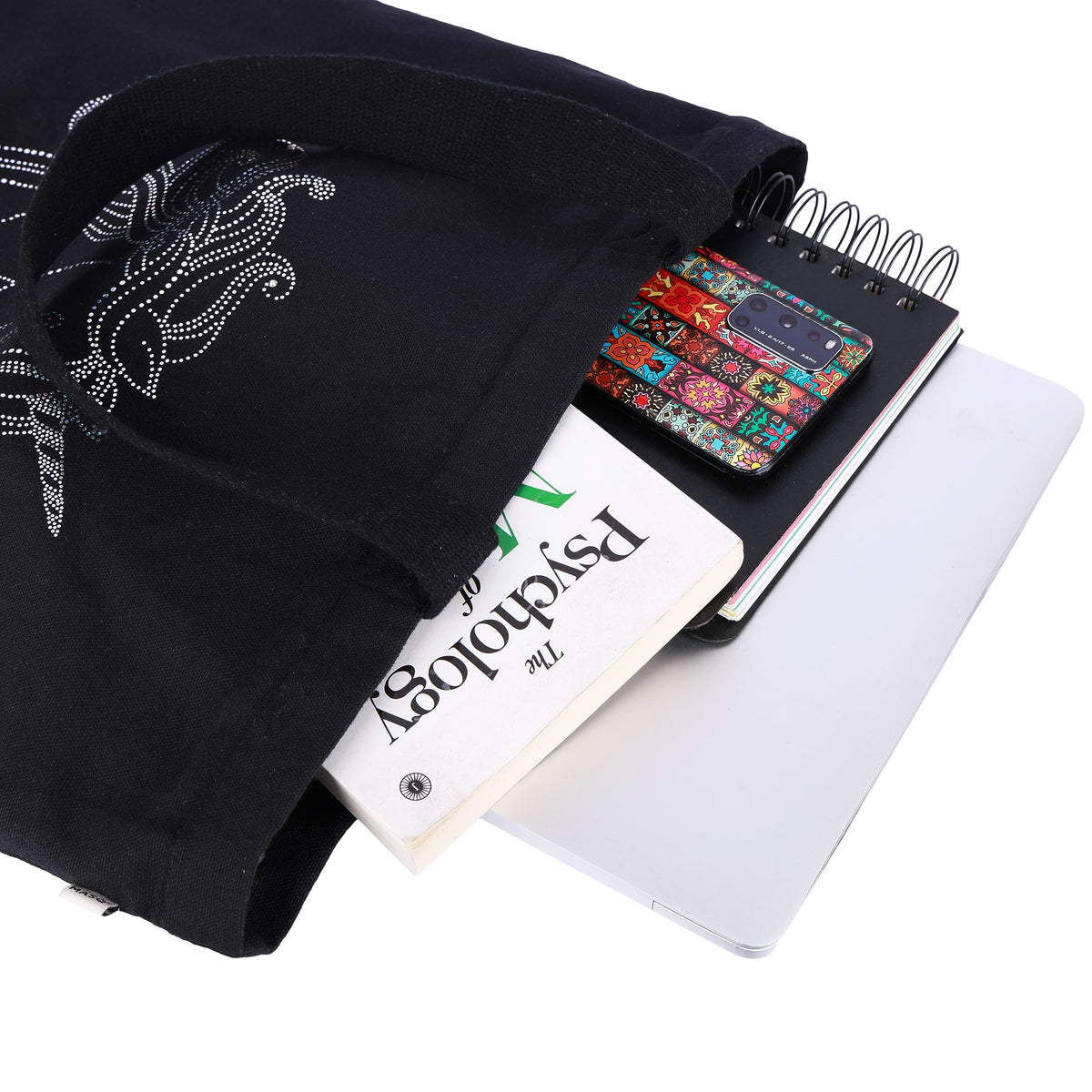 MASQ By Q-One Canvas Unicorn Embroidered Utility Tote Bags For Women With Zip, College Bag For Girls, 100% Organic Cotton Tote Bag For Traveling & Daily Use