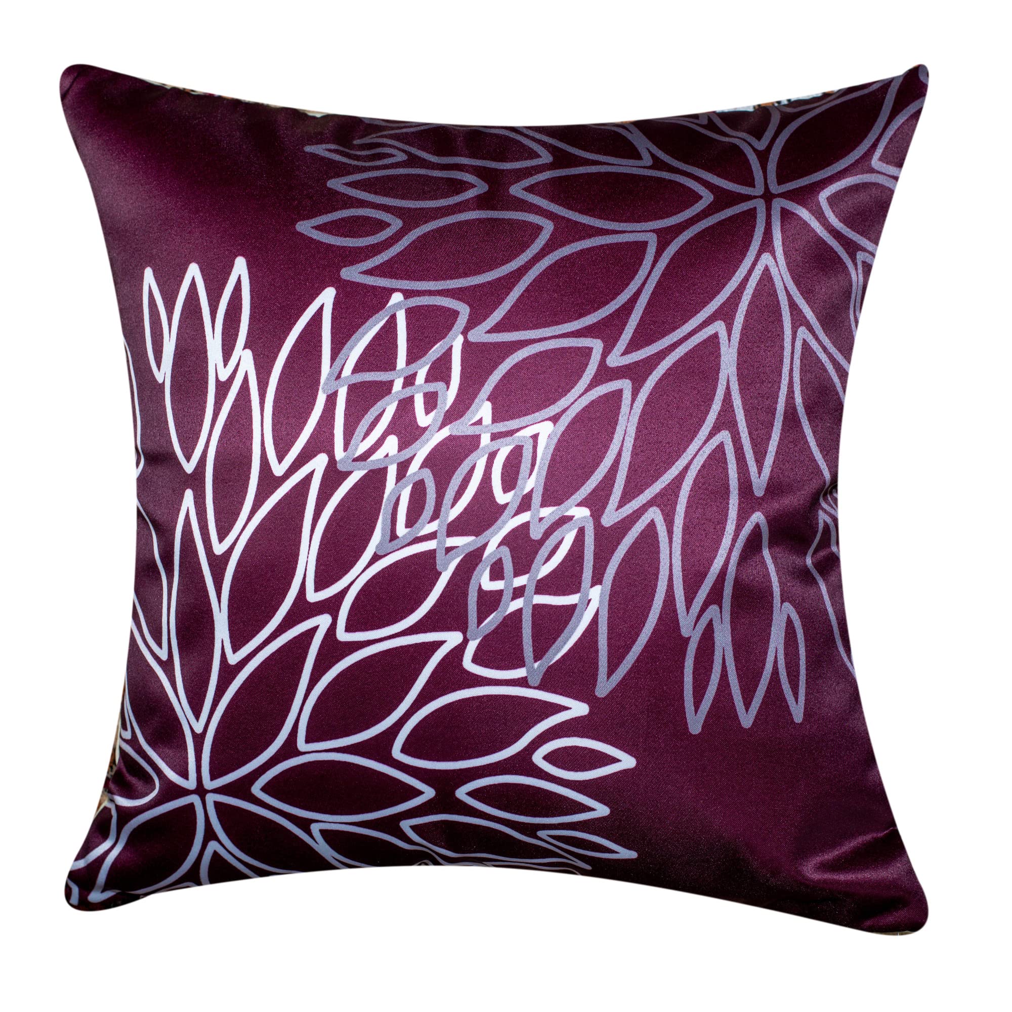 Vendola Decorative Satin Sofa Cushion Covers Set of 5, 20 inch x 20 inch, Sofa Cushion Pillow Cover, Maroon and Grey, Zipper Closure (Mohagany, 20X20 Inches)