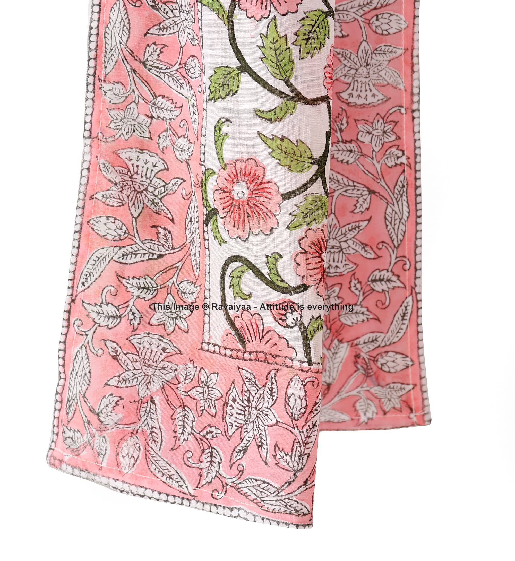 Ravaiyaa - Attitude is everything Hand Block Printed Cotton Long Stole Scarves Hijab Neck Wrap Scarf 71 X 21 Inch (Pink Floral)