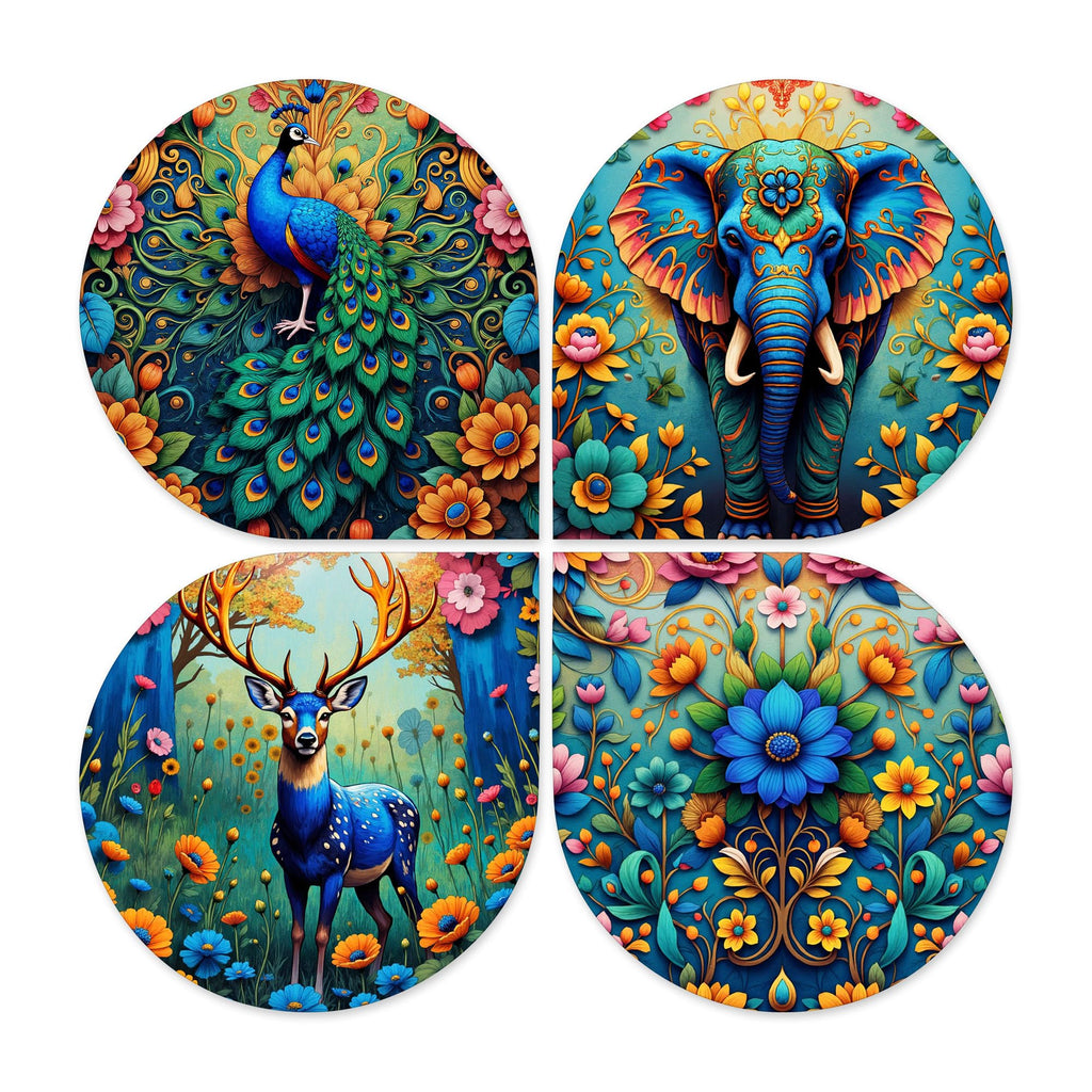 Artvibes Nature Wooden Art Decoration Item for Home | Handcrafted Art | Decoration Wall Hanging Items | Wall Sculpture | Wall Art Print | Paintings For Wall | Unique Gift Items (WH_8425N), Set of 4