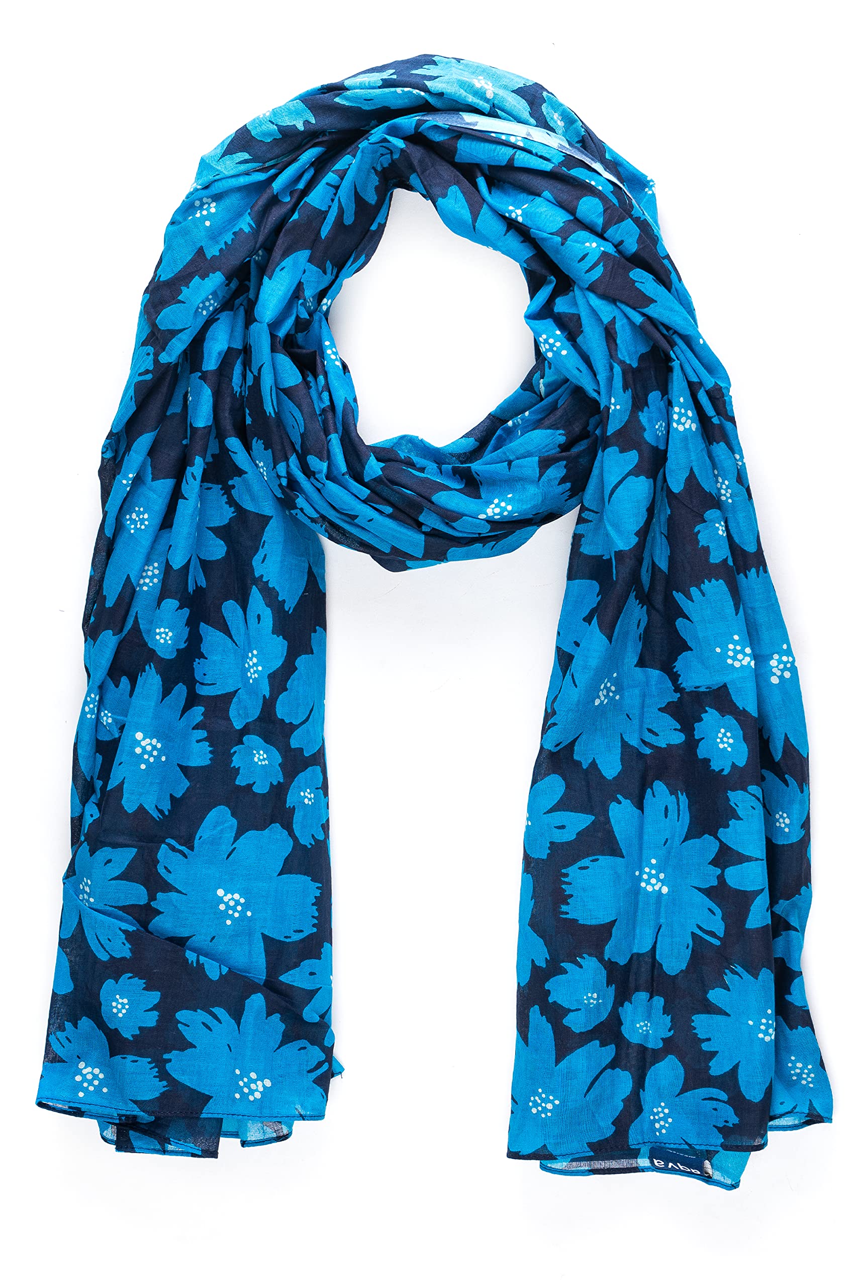 AQVA Printed Cotton Scarf for Women Stylish (Bahar Navy Turquoise) | Head and Face Cover Scarf for Girls with 100% Cotton | Soft & Lightweight Scarves/Stoles for all Weather (72 x 43 in)