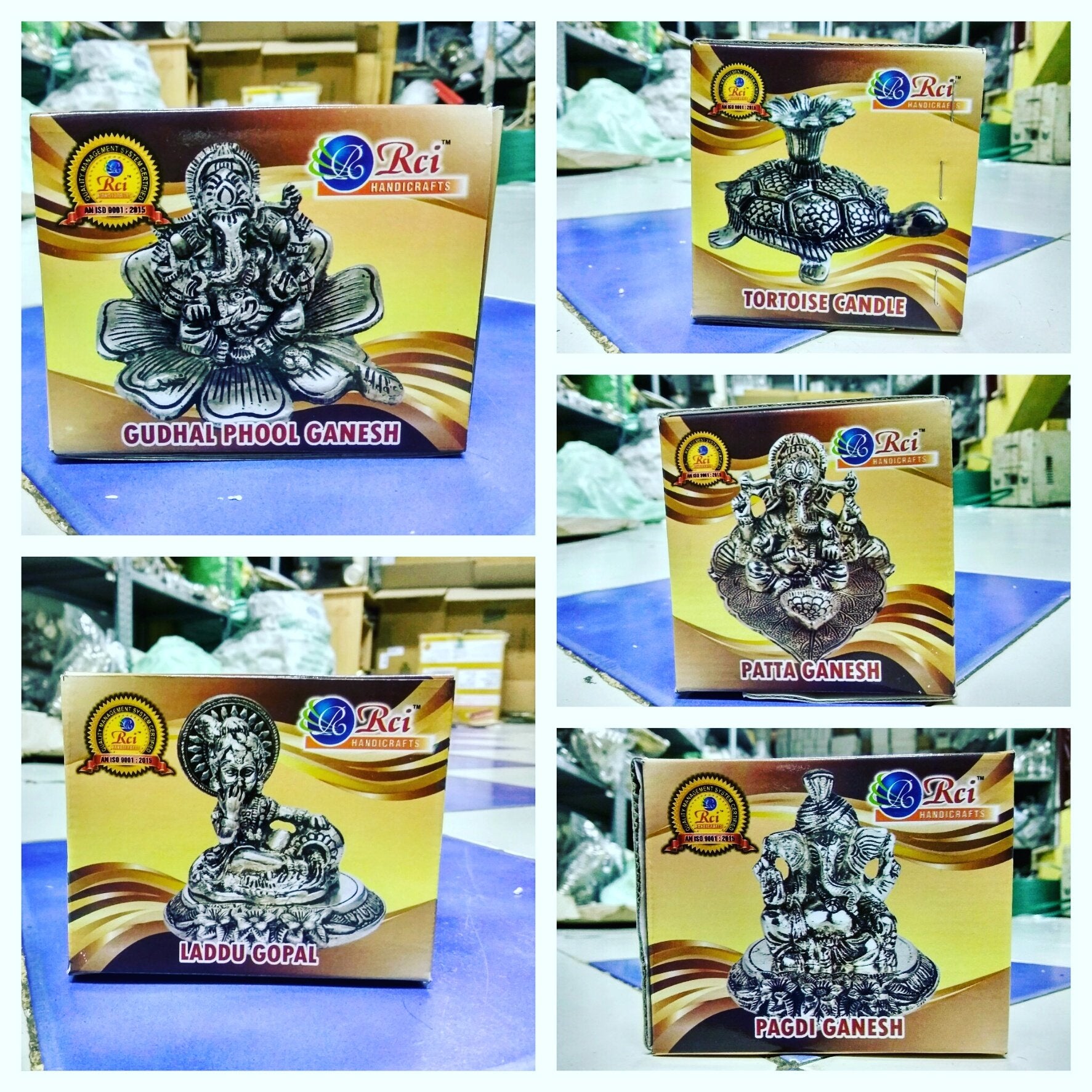 RCI Handicrafts Ganesha Sitting on Leaf with Diya Gold Plated Home Decor (White Metal, 7X9x12cms, Gold)