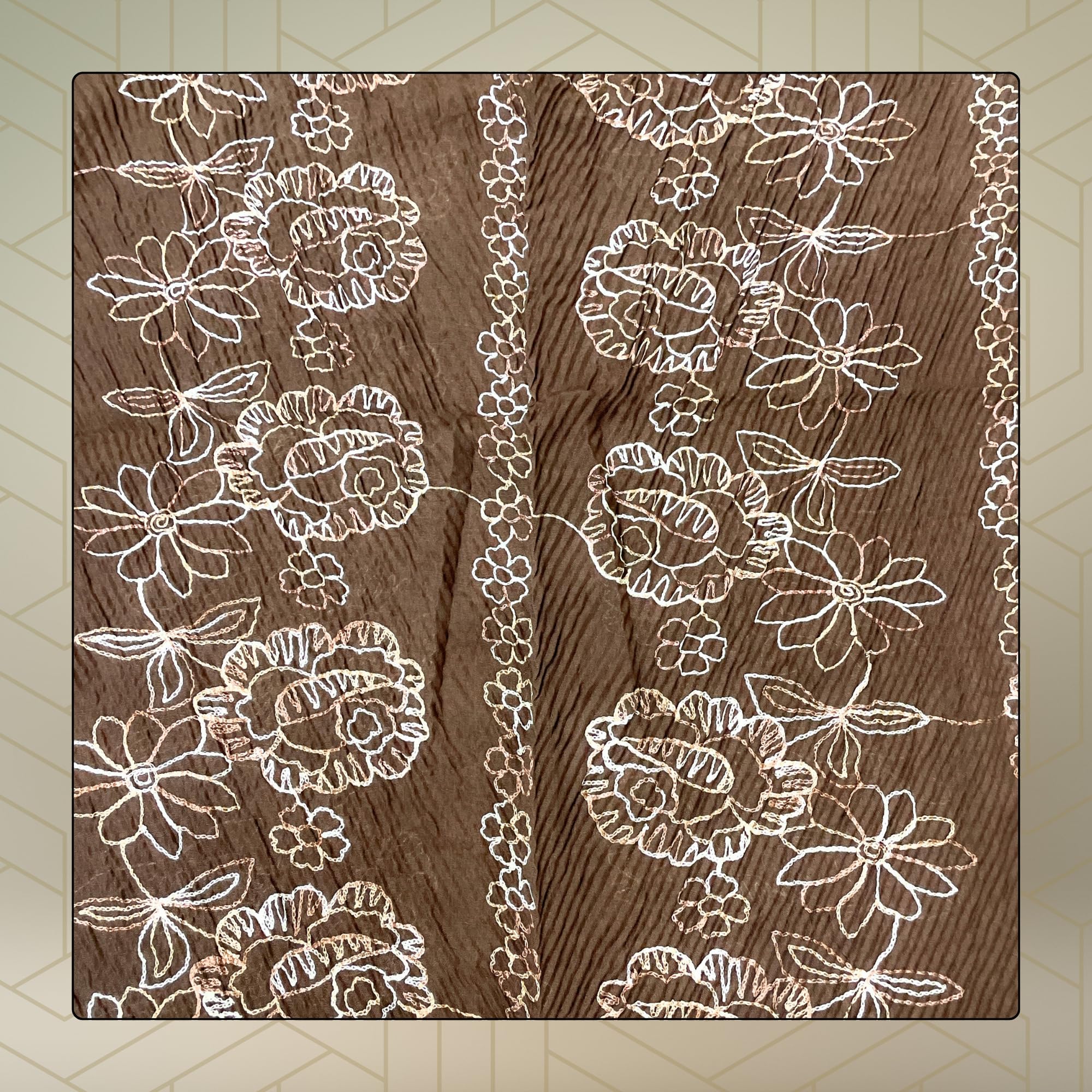 FAHABO Scarf Woman Pleated Cotton Scarves with Embroidery and Tassels | Hijab Scarf | Headscarf | Neck Scarf | Stoles | Wraps (Cafe Noir Brown -1)