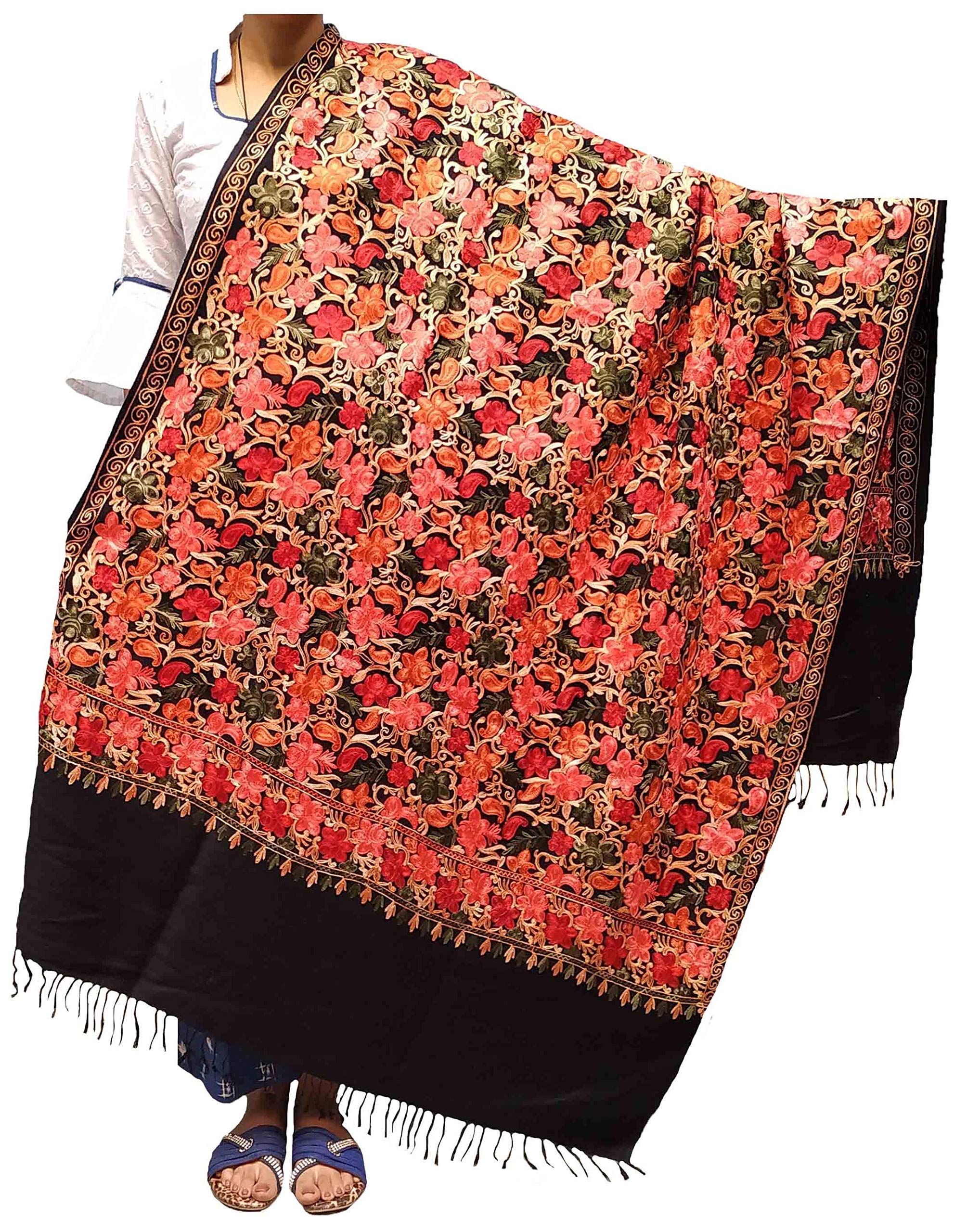 Varun Cloth House Womens Pashmina Warm Kashmiri Embroided Shawl (vch7346, Black, Free Size)