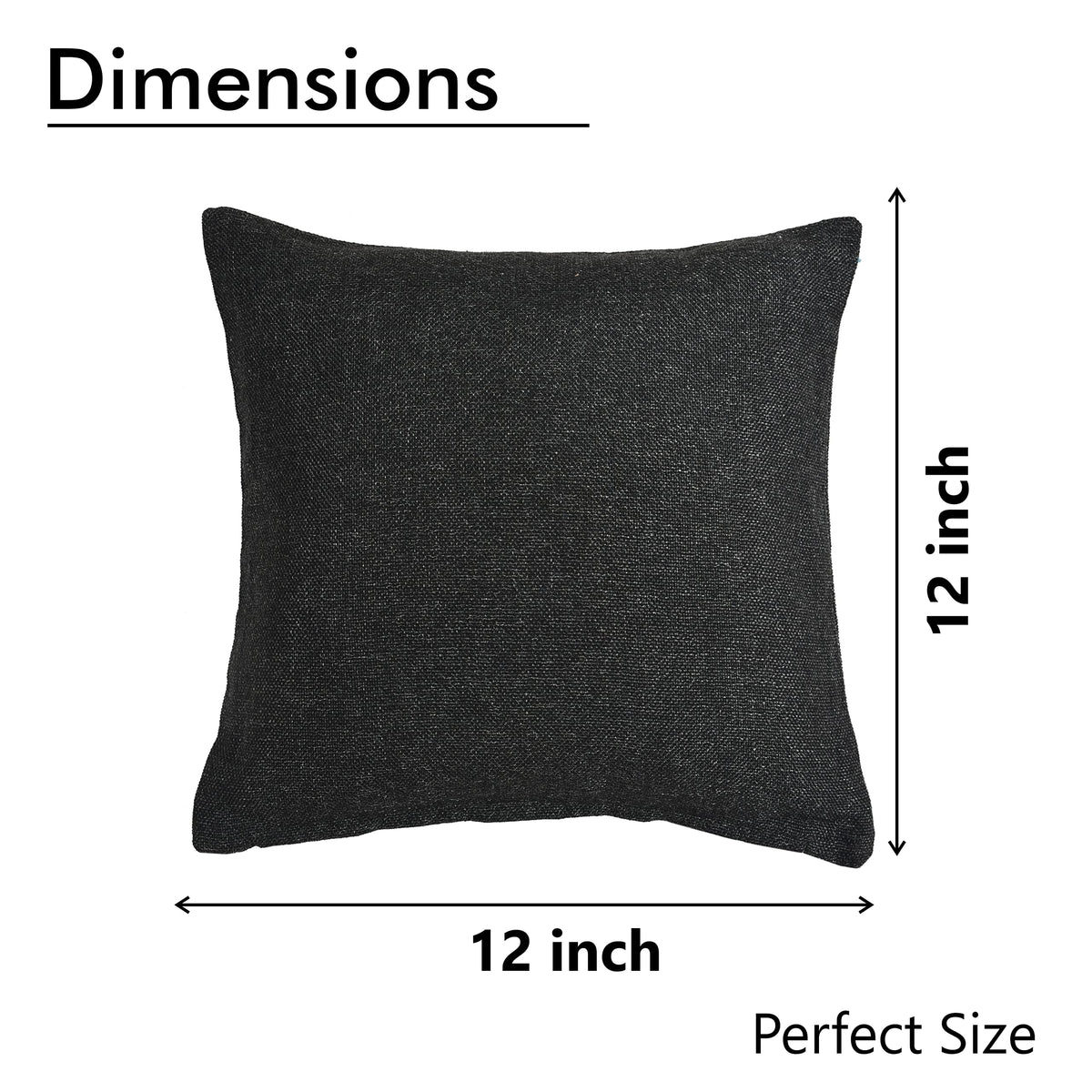 Yellow Weaves Jute Texture 250 TC Cushion Covers, 12 X 12 Inches, Black, 1 Piece
