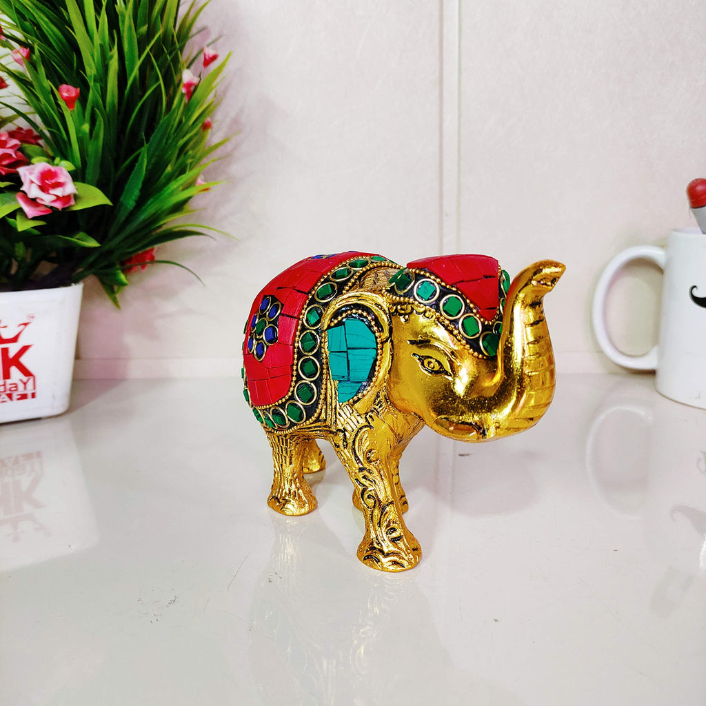 KridayKraft Metal Elephant Medium Size with Stone Work for Showpiece Enhance Your Home,Office & Table and Gift for Have House Warming Anniversaries, Birthday..