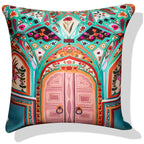 Vendola Decorative Satin Sofa Cushion Covers Set of 5, 20 Inch x 20 inch, Sofa Pillow Cover, Ethnic Festive, Multicolor, Palace, Rajasthani Design Zipper Closure (Dwars, 20X20 Inches)