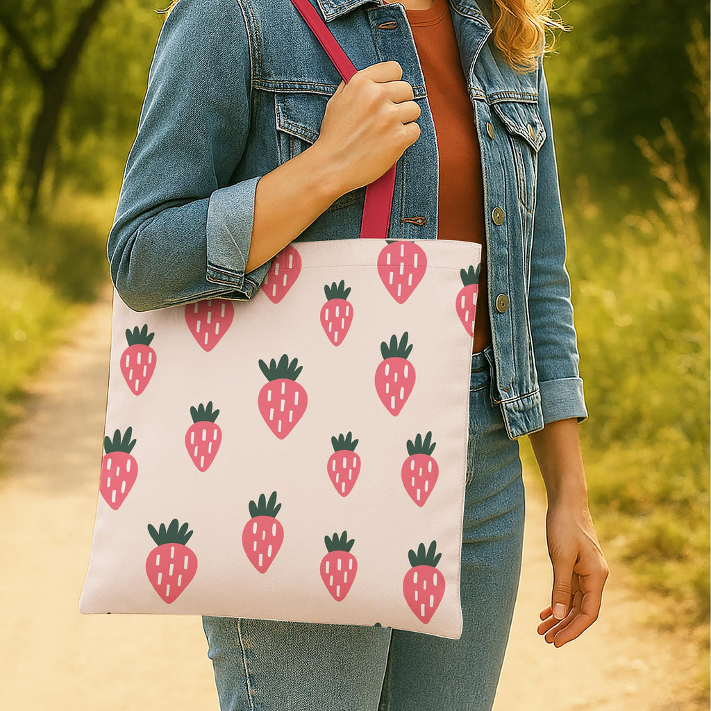 The Purple Tree Strawberry Printed Canvas Tote Bag For Women- 1 Pc, cute Tote Bag, Stylish Bags For Women