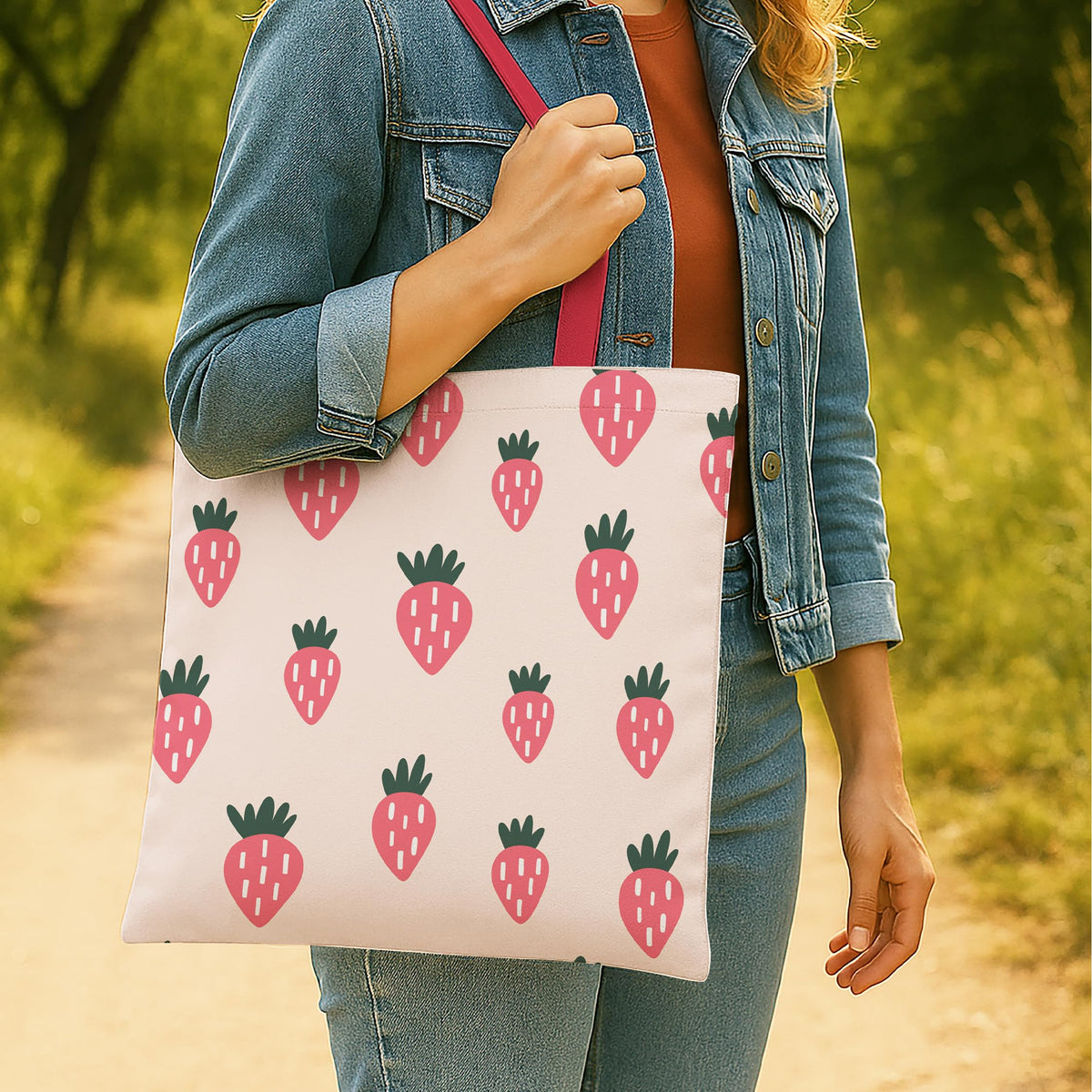 The Purple Tree Strawberry Printed Canvas Tote Bag For Women- 1 Pc, cute Tote Bag, Stylish Bags For Women