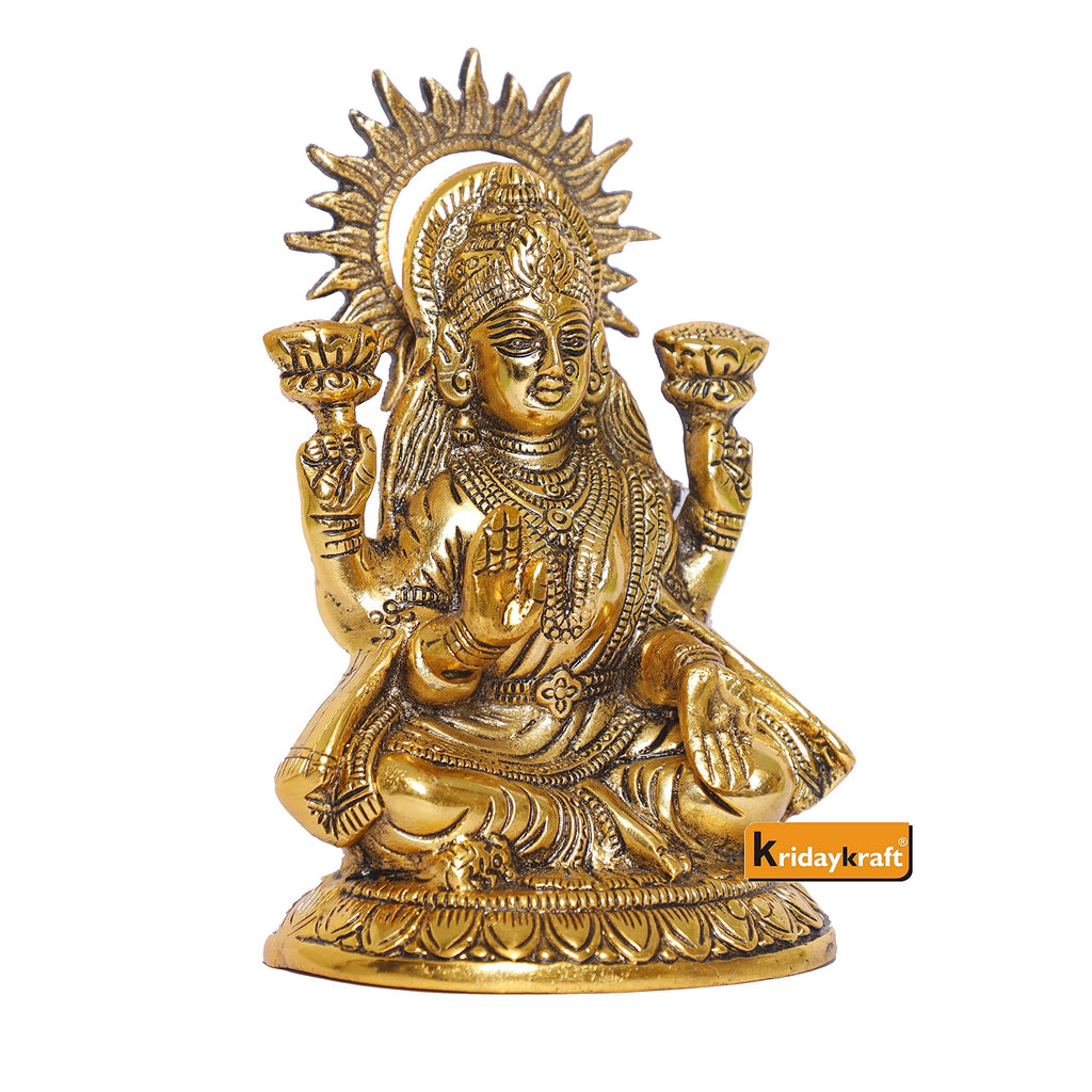 KridayKraft Laxmi ji Metal Statue for Pooja Room,Maa Laxmi Idol Murti Decorative Your Home,Office & Religious Idol Gift Article,Showpiece Figurines..., Gold