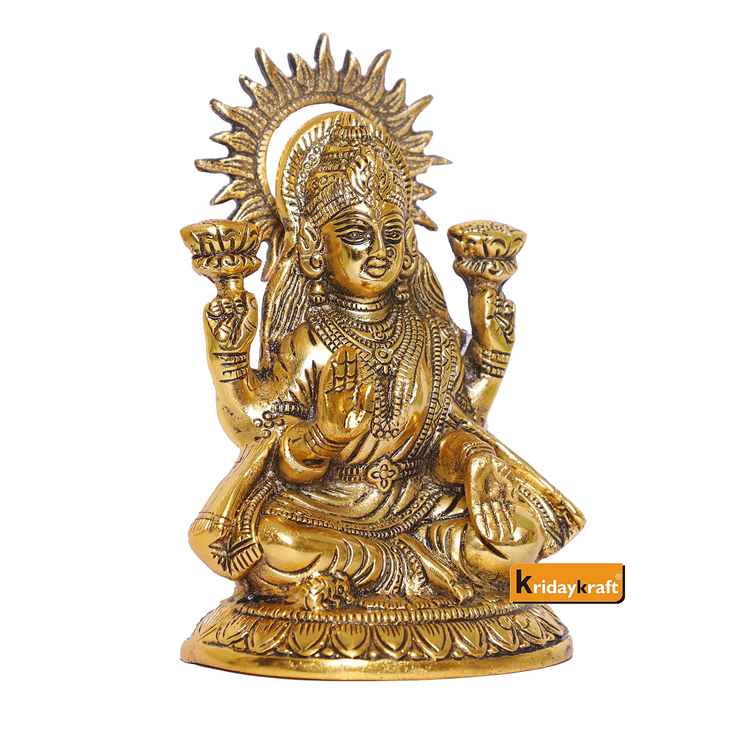 KridayKraft Laxmi ji Metal Statue for Pooja Room,Maa Laxmi Idol Murti Decorative Your Home,Office & Religious Idol Gift Article,Showpiece Figurines..., Gold