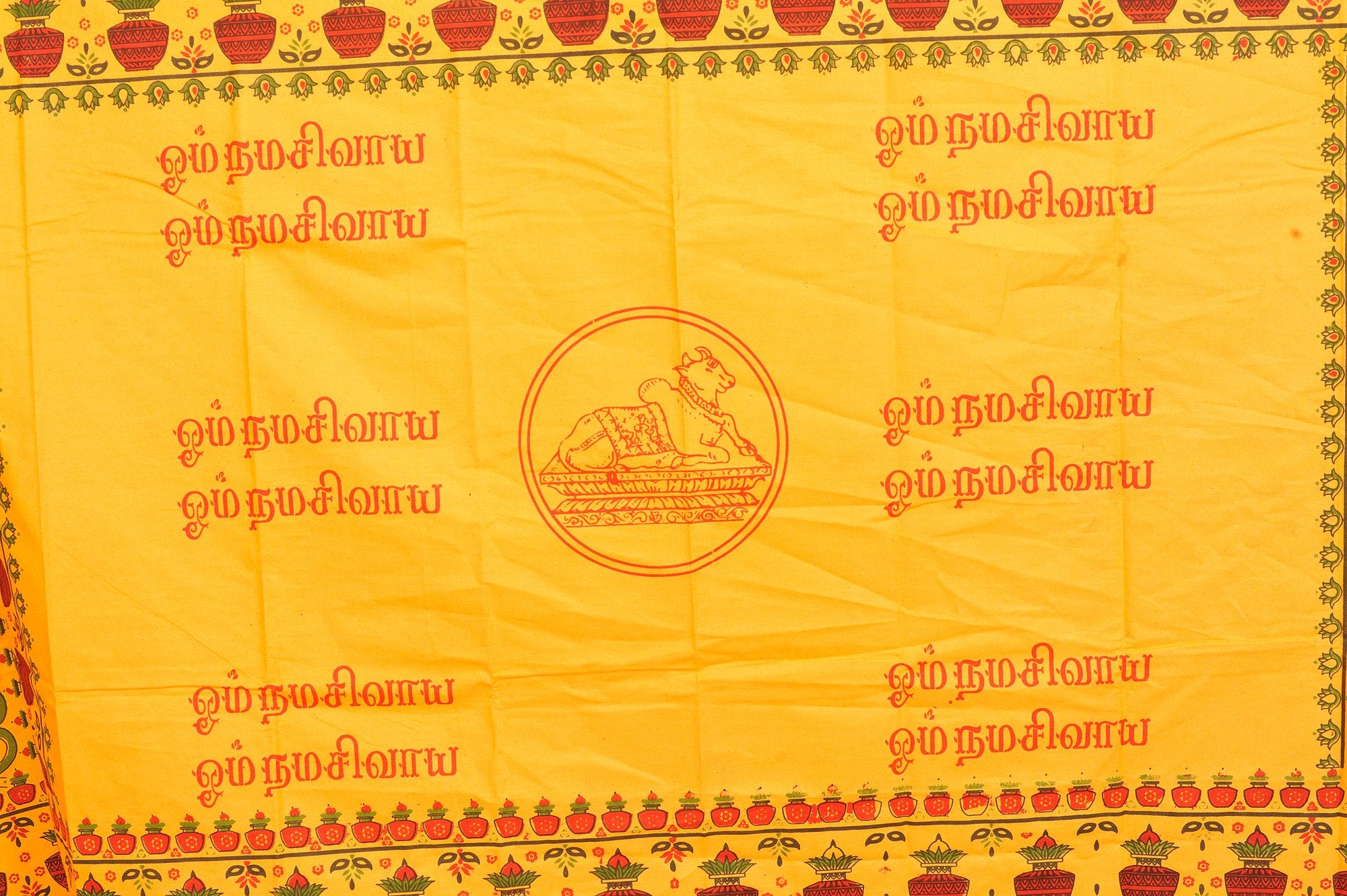 Exotic India Marigold Om Shakti Prayer Shawl from Tamil Nadu with Print - Orange
