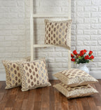 DECOMIZER Jacquard Geomteric Cushion Covers 16 Inch X 16 Inch Set Of 5 Ethnic Motifs Cushion Covers,Design- Ambi,Color- Cream, 240 TC