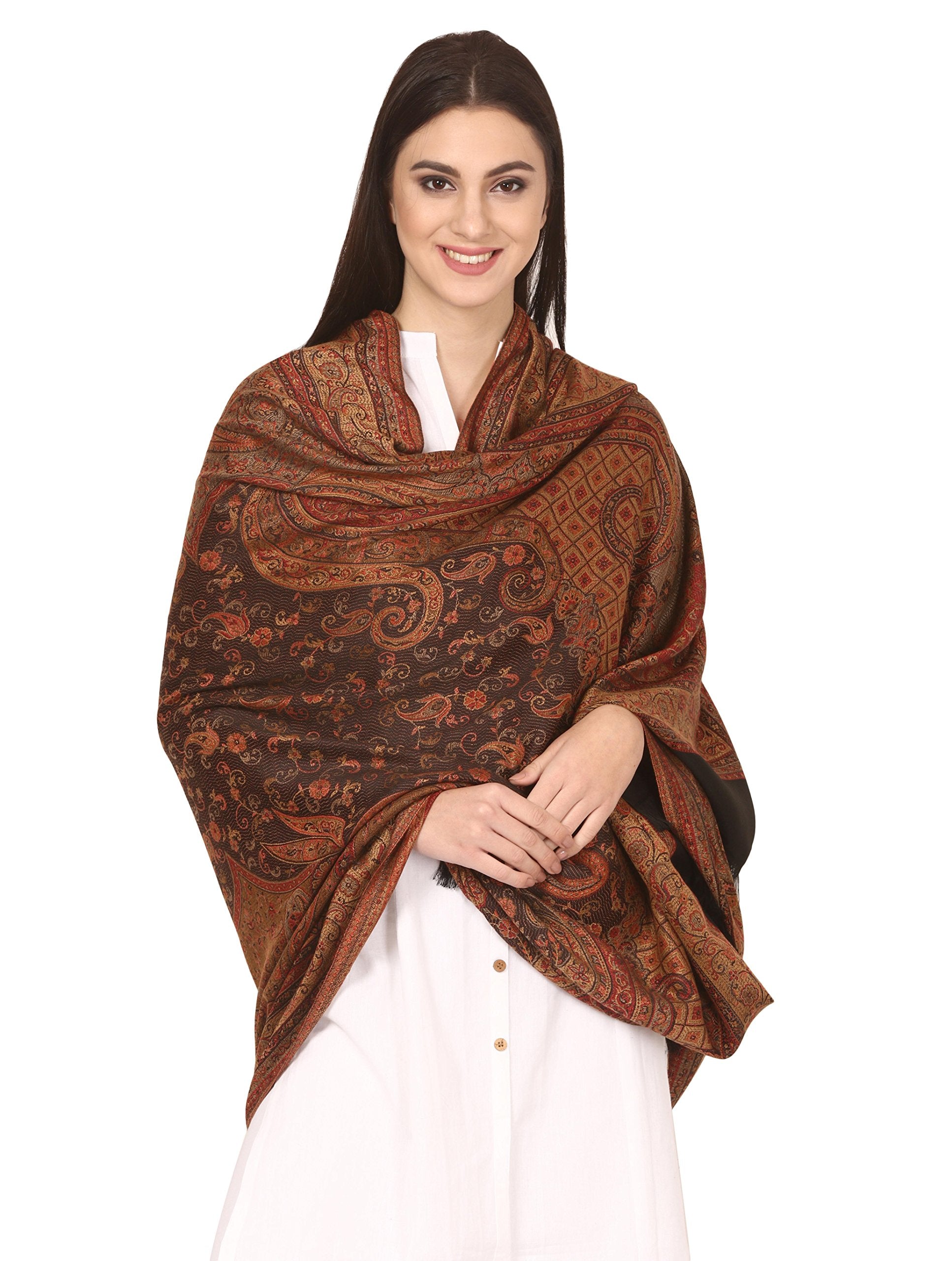 Pashtush Womens Jamawar Shawl Parent (Black)