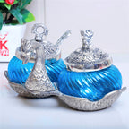 KridayKraft Metal Double Duck Shape Glass Bowl with Spoon for Saunf Supari & Dryfruit Tray Home Office Table Decor & Gift Item Decorative Showpiece for Decoration & Gifting Purpose