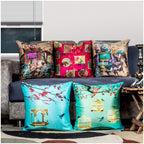 Vendola Rajasthani Satin 250TC Cushion Pillow Covers, Multicolour, Set of 5 (16X16 Inches, Chariots)