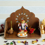 eCraftIndia Flower Swastika Design Wooden Temple for Home Office | Home Temple Pooja Mandir | Small Temple Gift for Diwali Housewarming