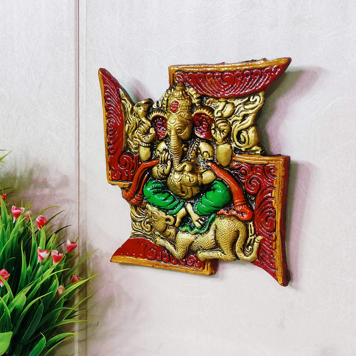 KridayKraft Metal Ganesha ji Statue,Ganpati Wall Hanging Sculpture Lord Ganesh Idol Lucky Feng Shui Wall Decor Your Home, Office,Religious Gift Article Decorative,Showpiece Figurines.