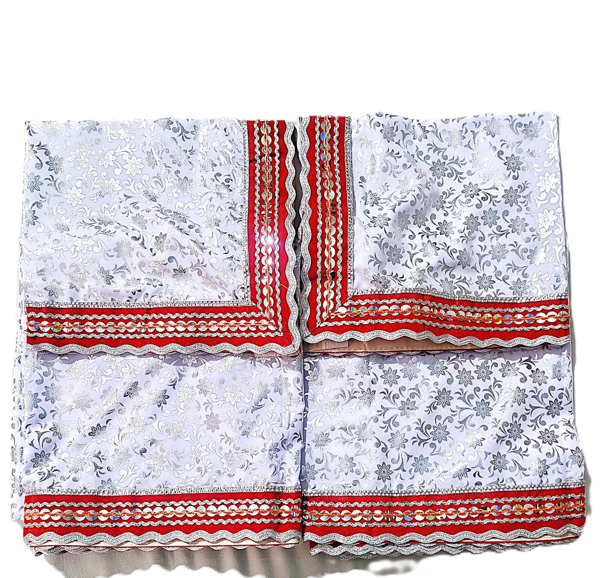 Lakshmi Maa Collection Rumala Sahib Double Set White with Red Beautiful gota (4 PEC.)