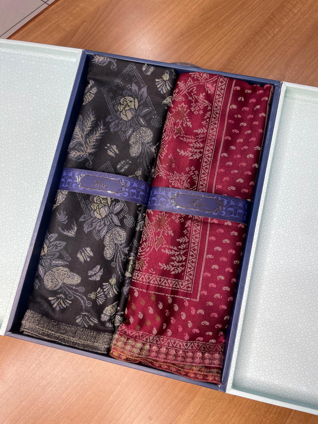 Pashmoda His and Her Gift Set of Kaani Stoles With Wooden Gift Box