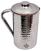 Indian Art Villa Steel Copper Hammered Design Jug Pitcher with Lid, Storage & Serving Water, Beneficial for Health, Volume-1500 ML