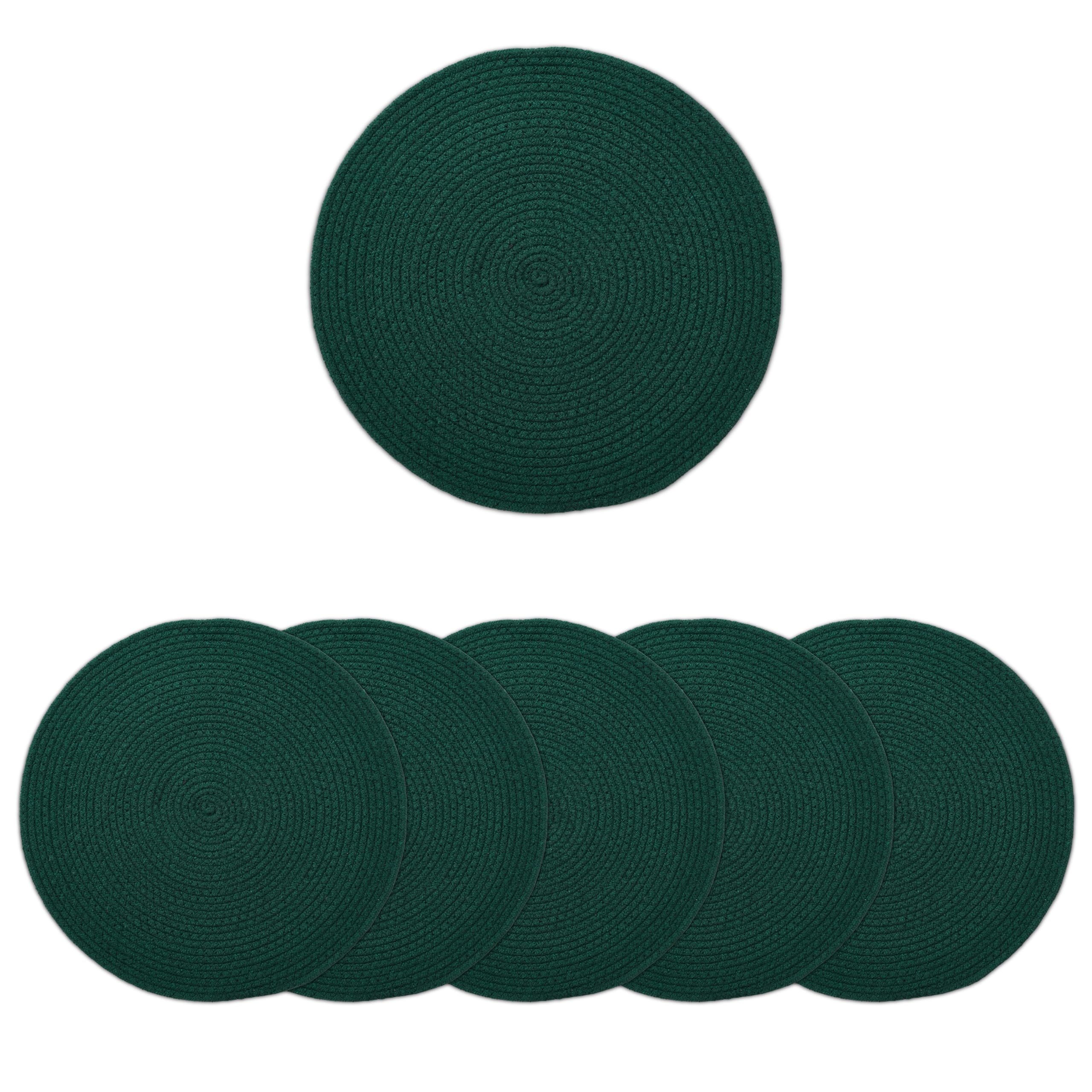 Encasa XO Round Ribbed Cotton Dining Table Mats, Heat Resistant Dark Green Kafalo