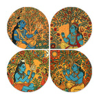 Artvibes Indian God Madhubani Art Decorative Wall Art MDF Wooden Wall Hanger for Home | Living Room | Scenery For Drawing Room | Wall Poster | Artworks Hangings | Unique Gift (WH_8450N), Set of 4