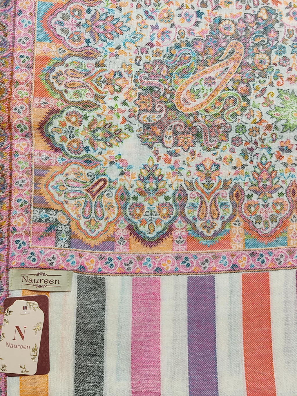 Naureen Women Pashmina Blend Kani Shawl with Floral Artwork, Warm and Soft, 40x80 inch