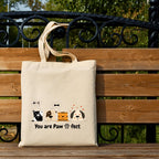 snapiq COTTON 350 GSM Canvas Tote Bag for Women and Girls Thick Fabric with Zipper (Beige, Pawfect)
